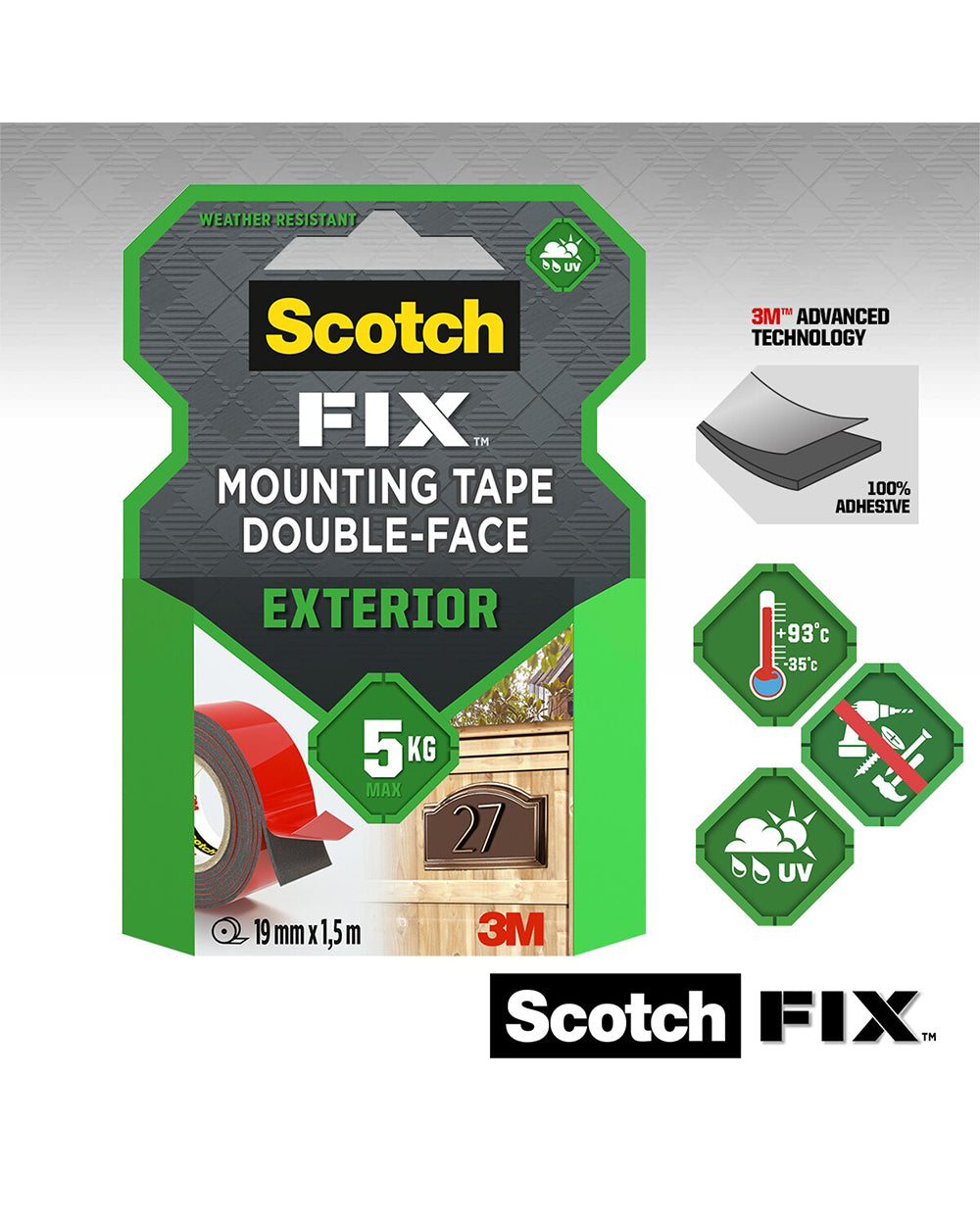 Scotch Exterior Mounting Tape 19mm x 1.5 Meter 411-1915-P