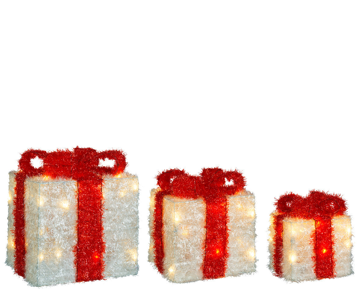Homesmiths LED Gift Box Tinsel Red 30 Bulbs Warm White