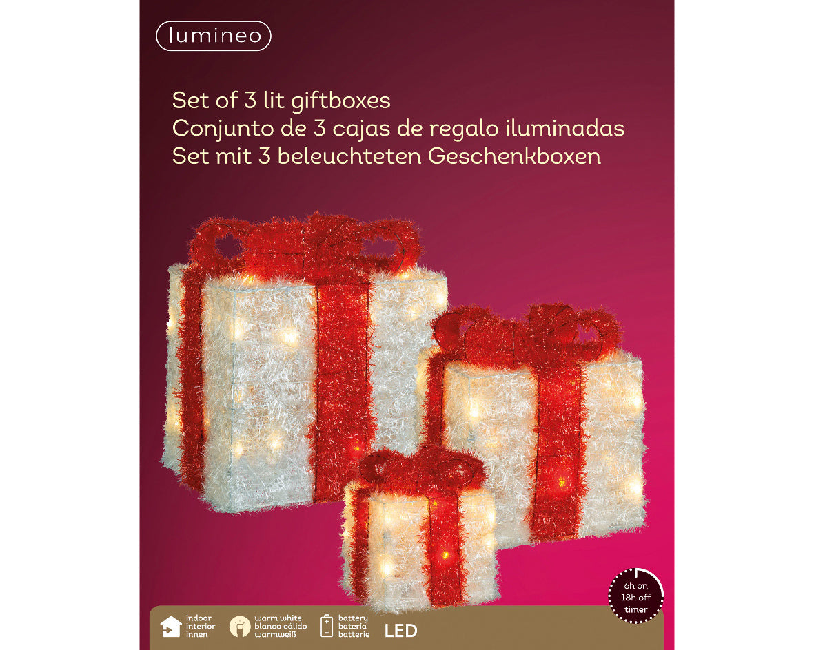 Homesmiths LED Gift Box Tinsel Red 30 Bulbs Warm White