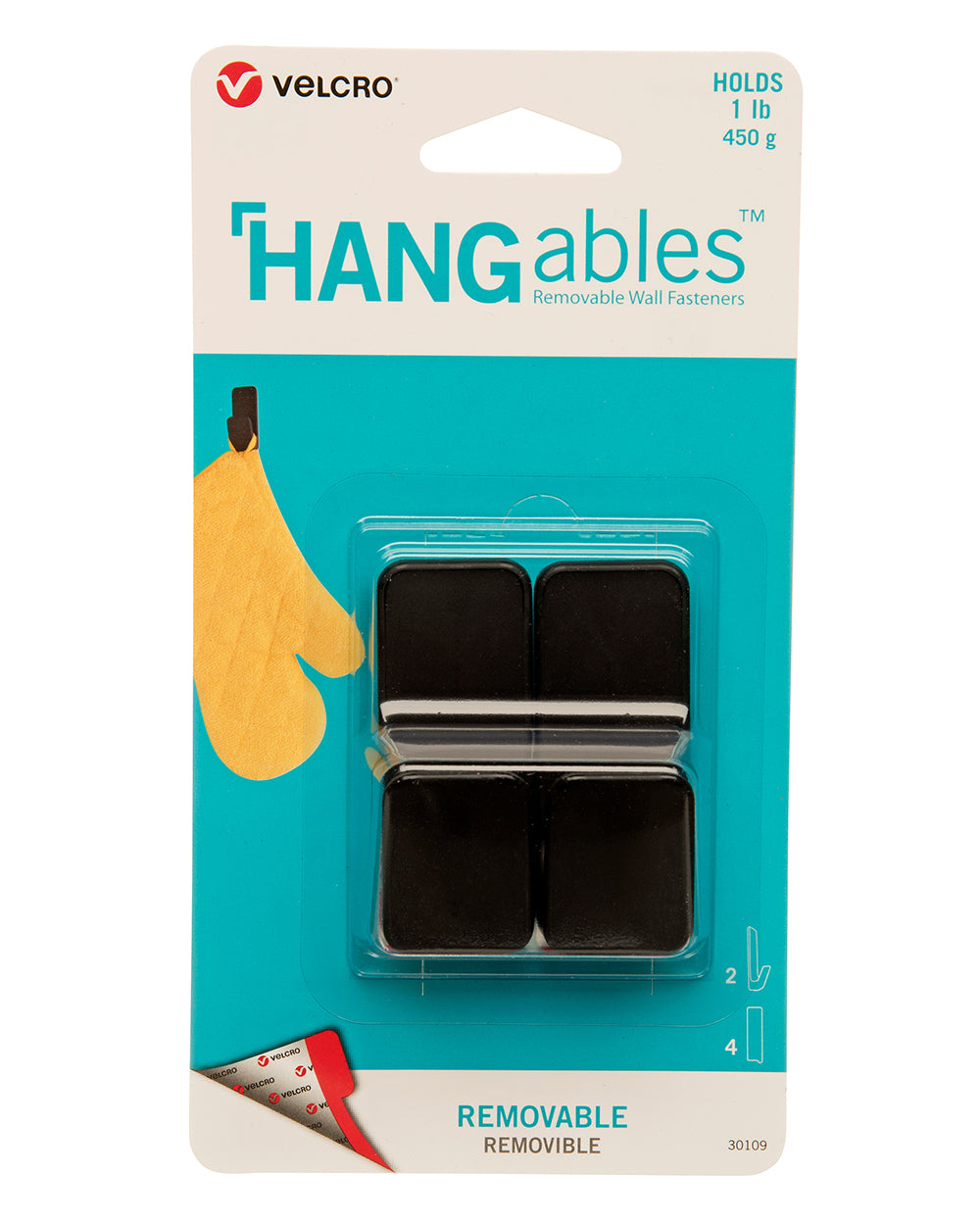 VELCRO HANGables Small Removable Wall Hooks 2 Count Black