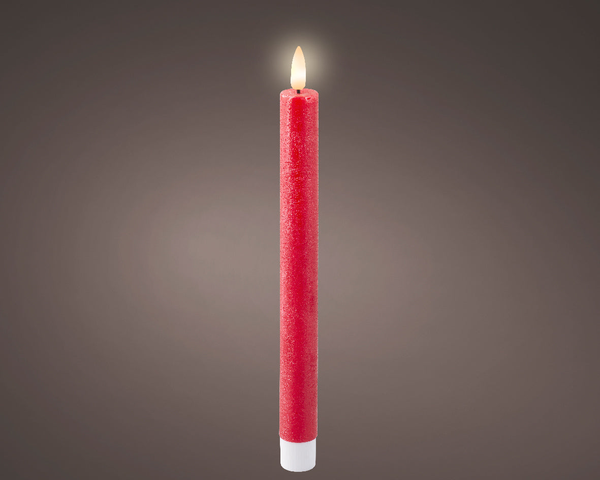 Homesmiths LED Wick Dinner Candle Wax Flat Top Steady Indoor Cream Warm Red 24.5cm