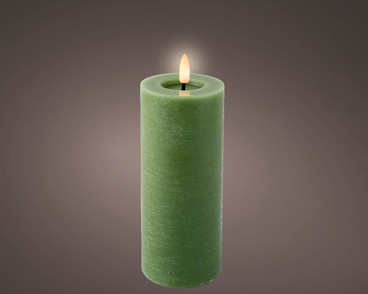 Homesmiths LED Wick Candle Wax Flat Top With Pit Steady Indoor Green Warm White 19cm