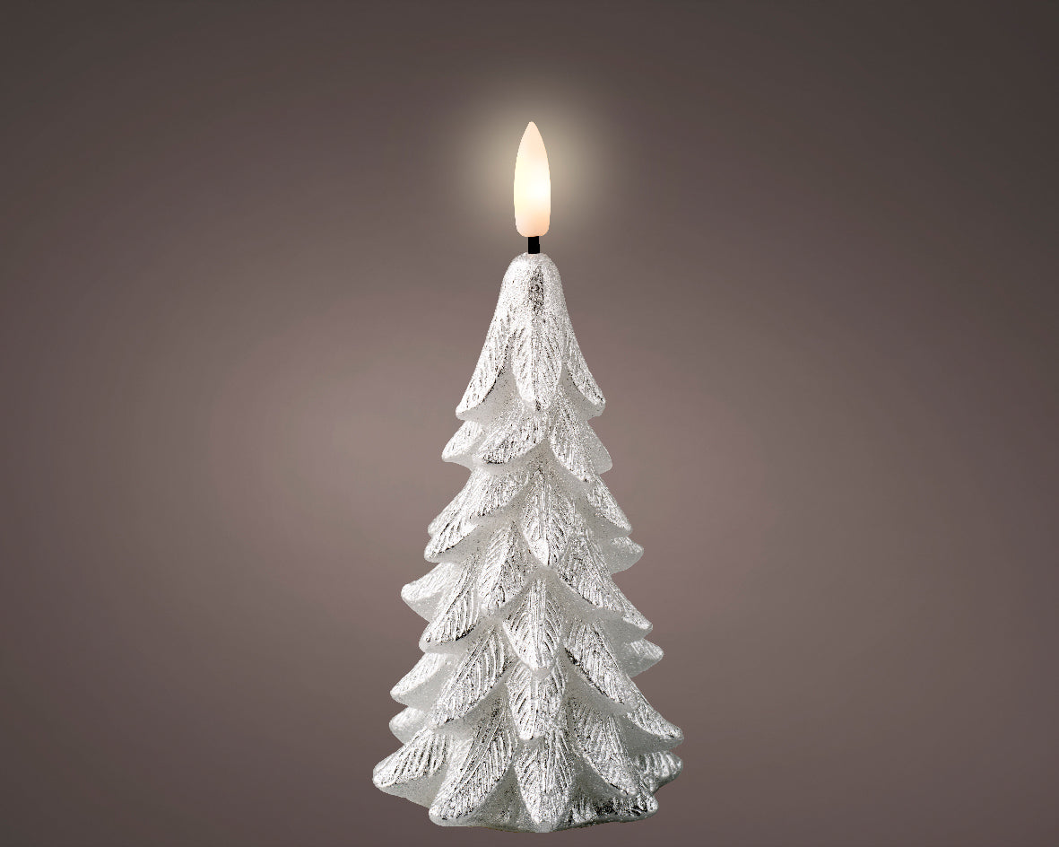 Homesmiths LED Wick Candle Wax Tree Steady Indoor Silver Warm White 15.5cm