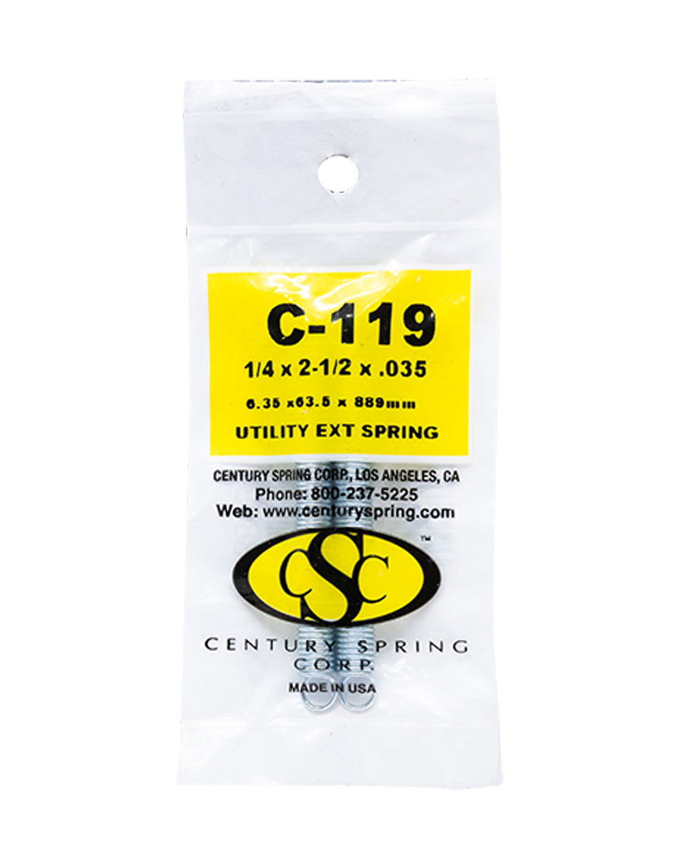 Utility Extension Spring Pack Of 2 - 6.35 x 63.5 x .889 mm