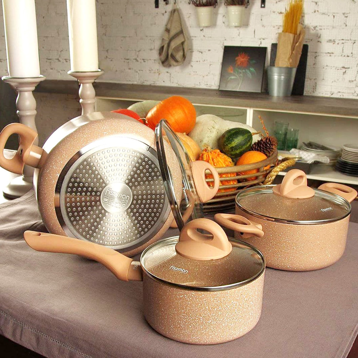 Fissman Cookware Set Latte 6 Pieces Aluminum with Non-Stick Coating