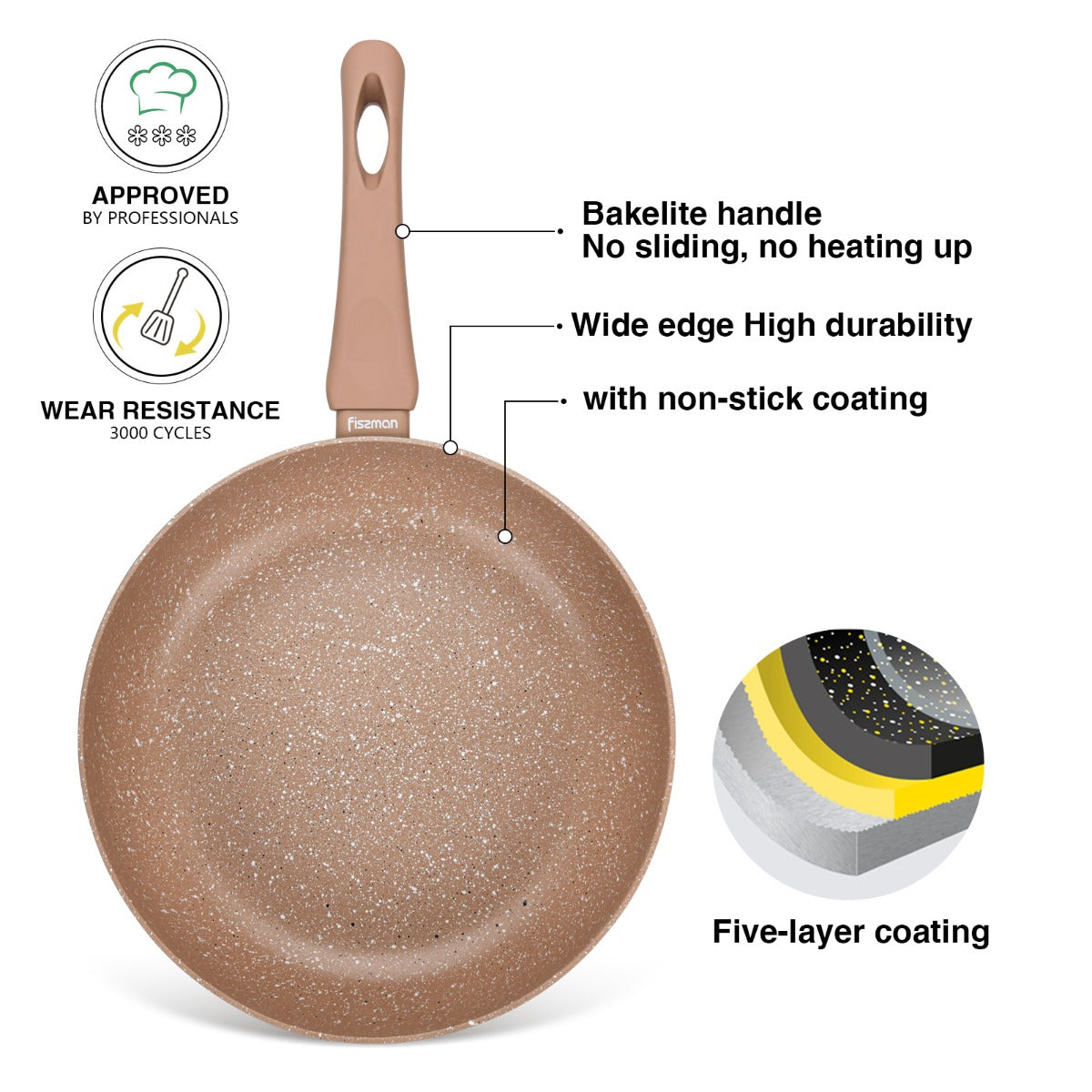 Fissman Deep Frying Pan Latte 26 x 7cm Aluminum with Non-Stick Coating