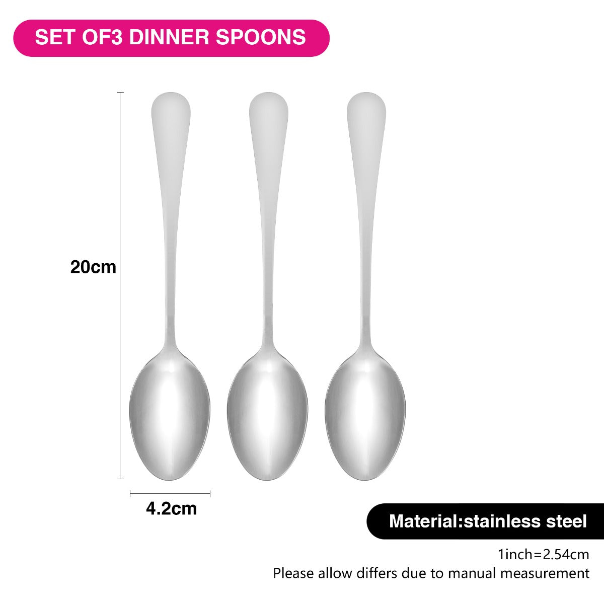 Fissman Set of 3 Dinner Spoons Flavia 20cm Stainless Steel