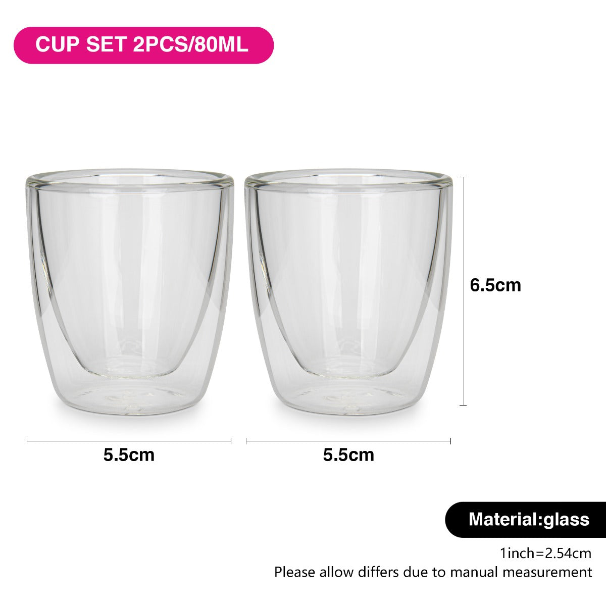 Fissman Set of 2 Double Wall Glasses 80ML Borosilicate Glass
