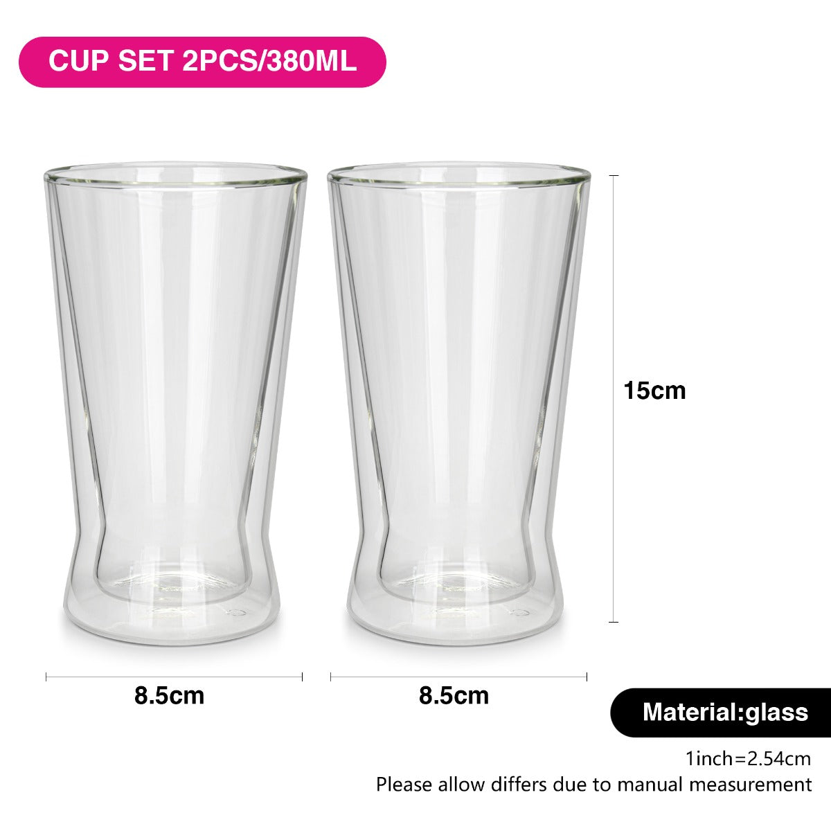 Fissman Set of 2 Double Wall Glasses 380ML Borosilicate Glass