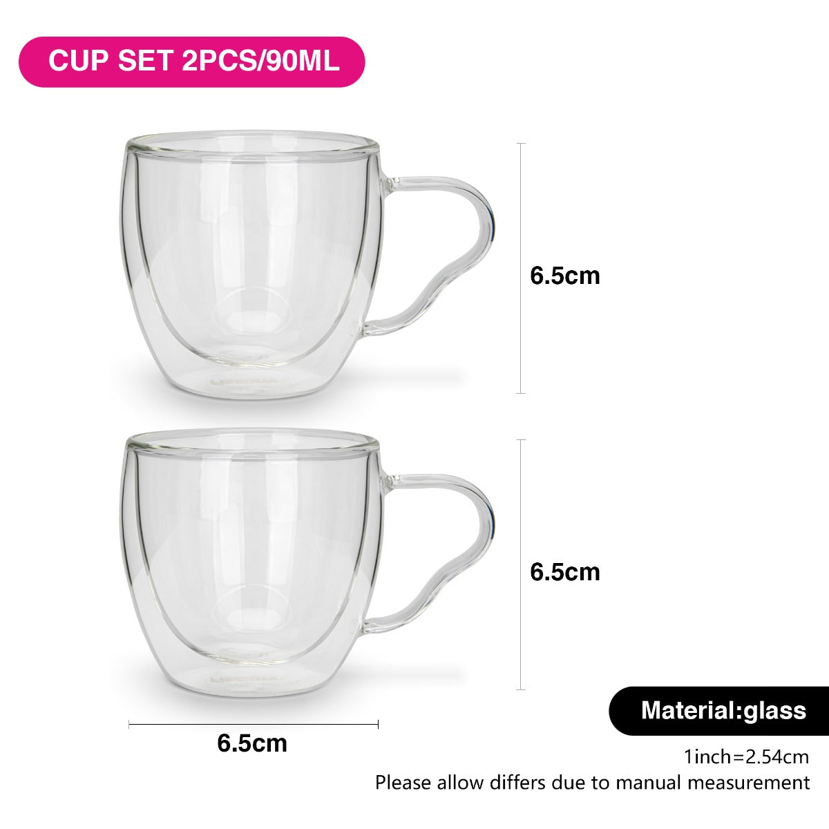 Fissman Set of 2 Double Wall Cups 90ML Borosilicate Glass