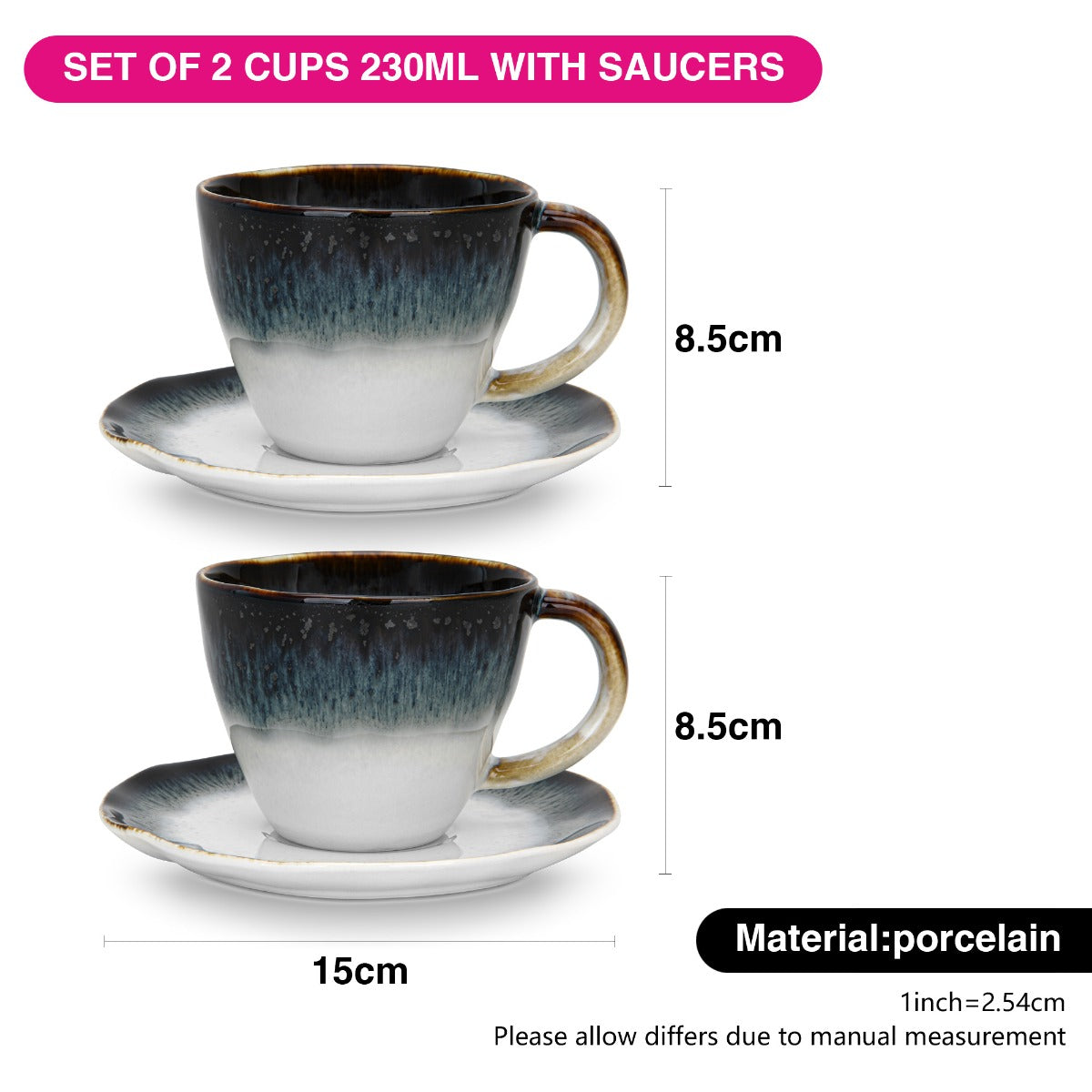 Fissman Galactica 230 ml Set of 2 Cups With Saucers