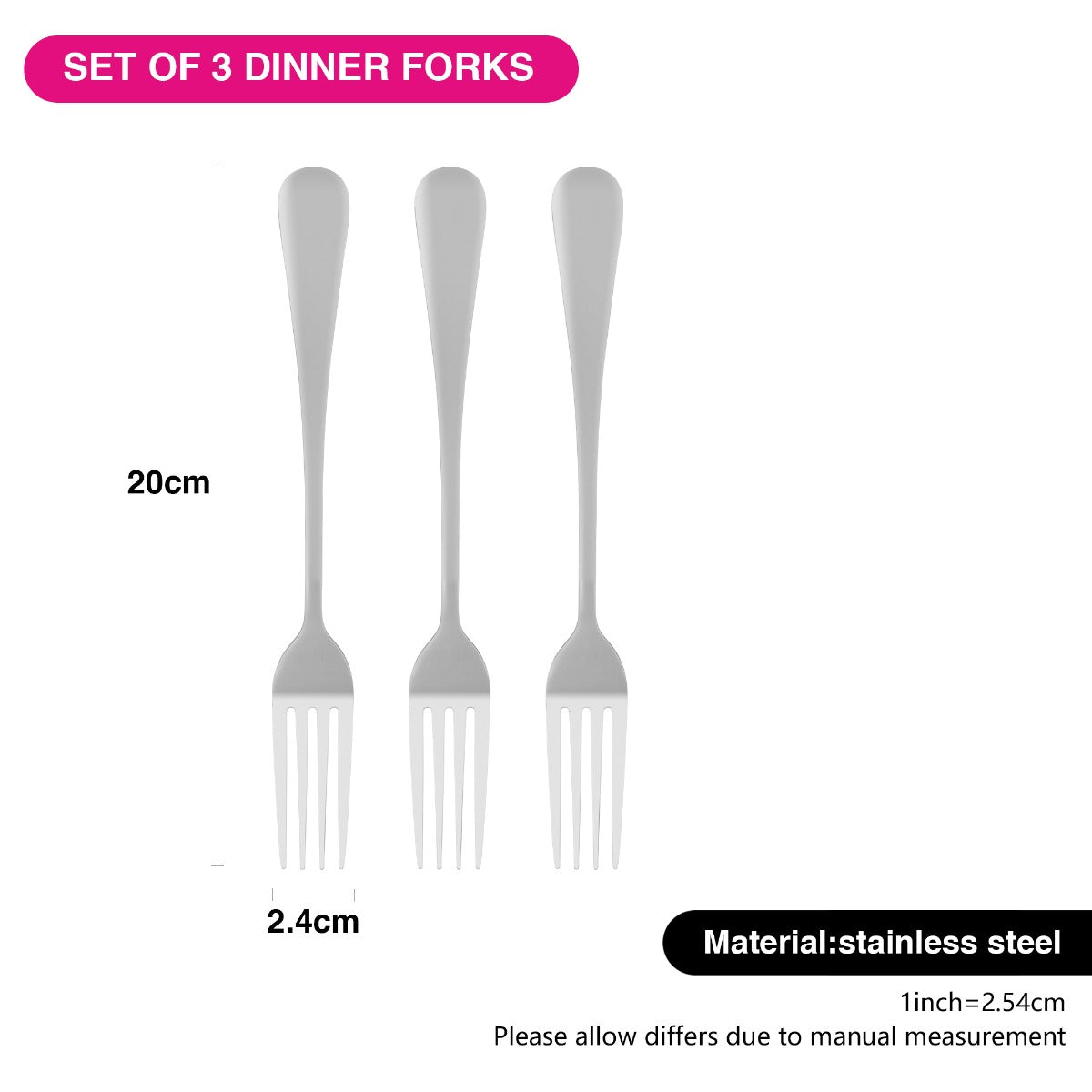 Fissman Set of 3 Dinner Forks Flavia 20cm Stainless Steel
