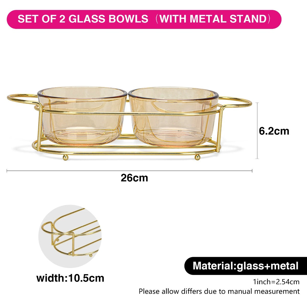 Fissman Set Of 2 Bowls 26 X 10.5 X 5.7 cm With Metal Stand