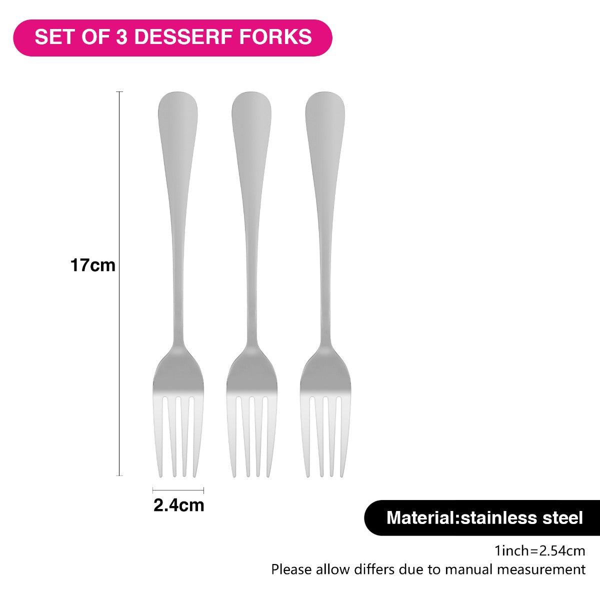 Fissman Set of 3 Dessert Forks Flavia 17cm Stainless Steel