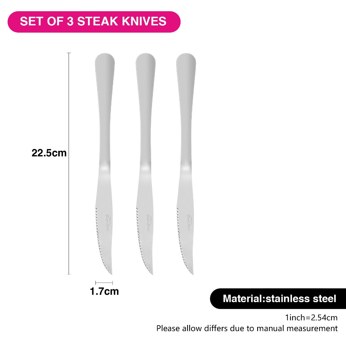 Fissman Set of 3 Steak Knives Flavia 22.5cm Stainless Steel