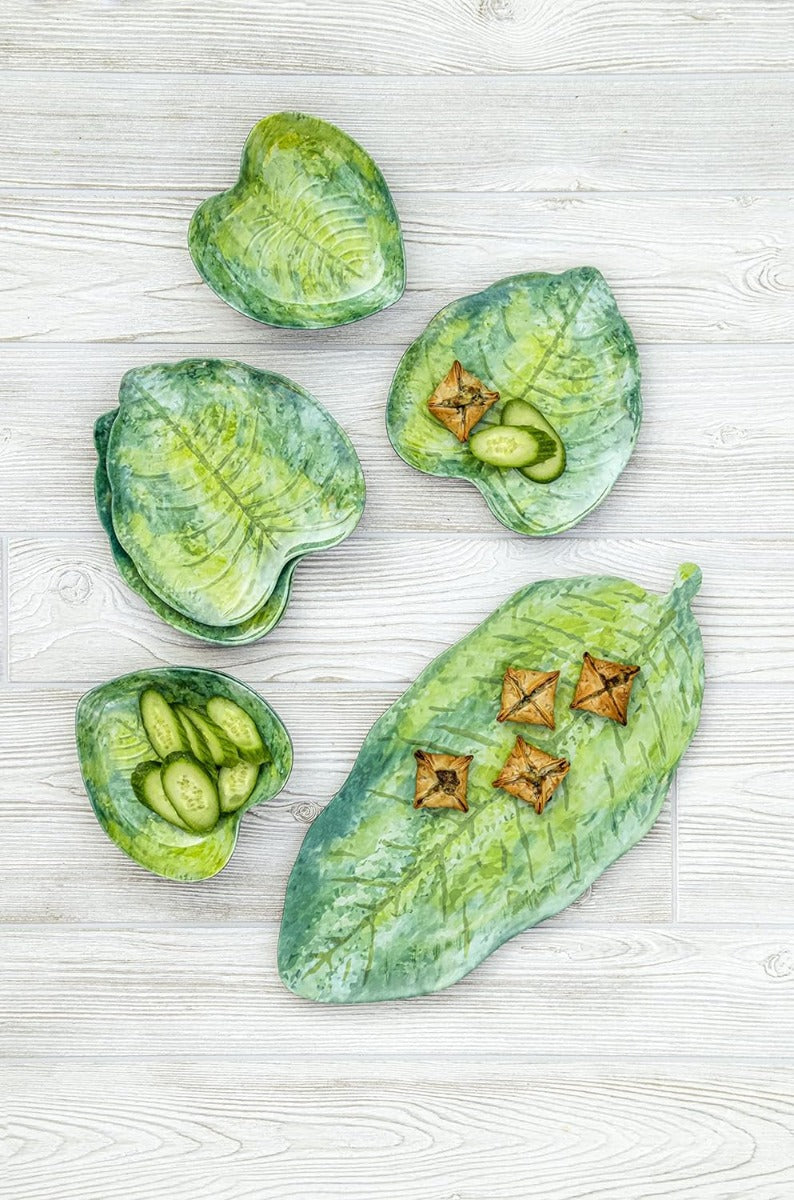 Tarhong Tropical Leaf Green Bamboo, Platter 7.25 x 15 Inch