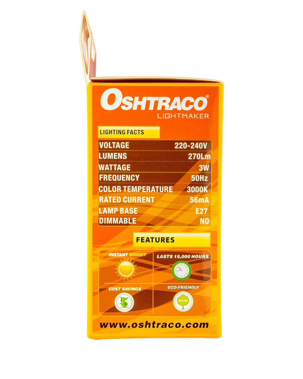 Oshtraco 3W E27 Warm White 3000k LED Lamp