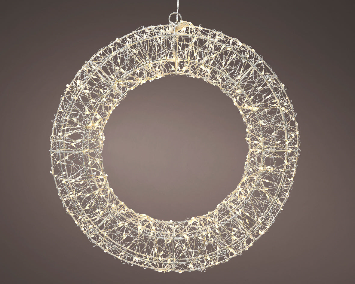 Homesmiths Micro LED Frame Light Gb Metal Wreath Steady Outdoor Silver 38cm