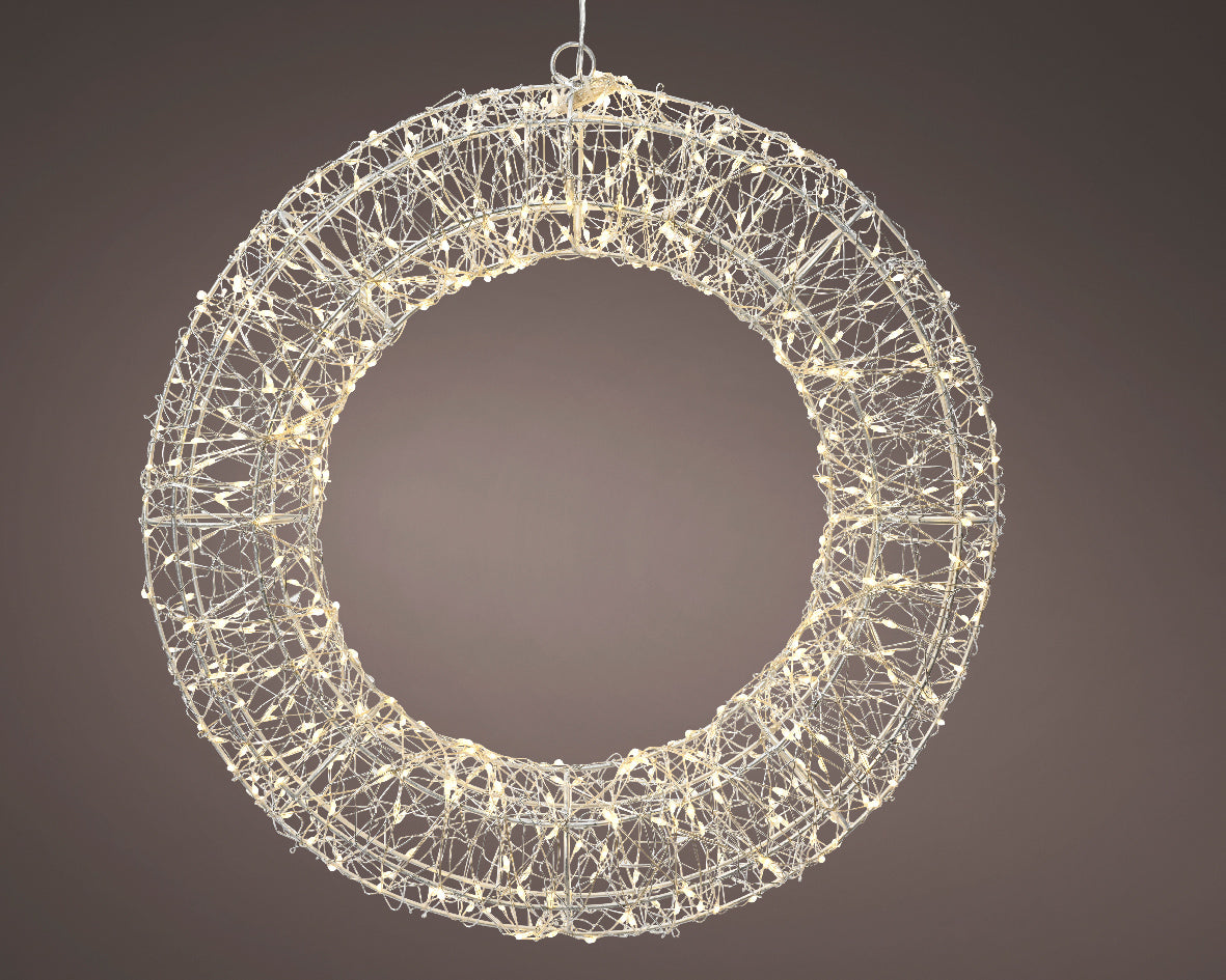 Homesmiths Micro LED Frame Light Gb Metal Wreath Steady Outdoor Silver 58cm