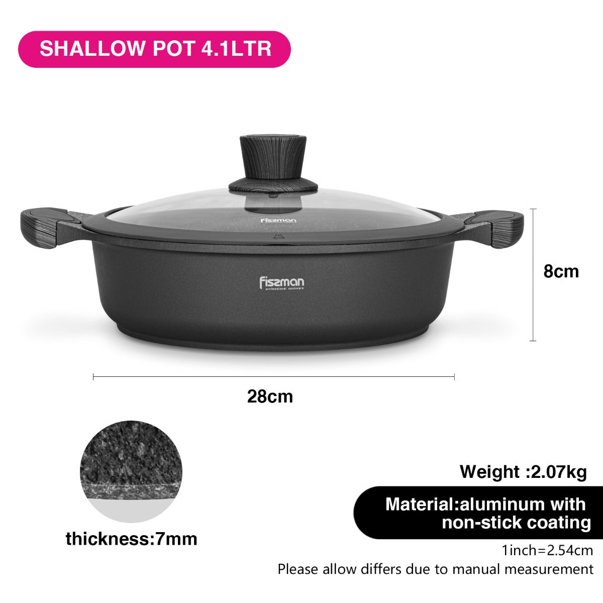 Fissman Shallow Pot Prestige 28x8 cm With Glass Lid