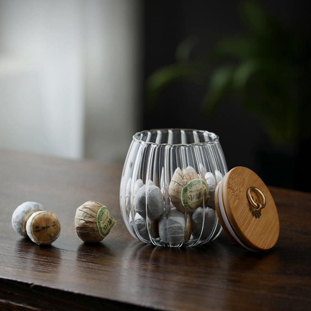 1Chase Borosilicate Glass Storage Jar With Airtight Bamboo Lid and Metal Handle Oval Shape 700 ML