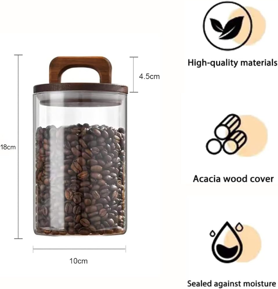 1Chase Borosilicate Glass Jar With Acacia Wood Air Tight Lid & Handle 1 Piece 1000ML 18cm