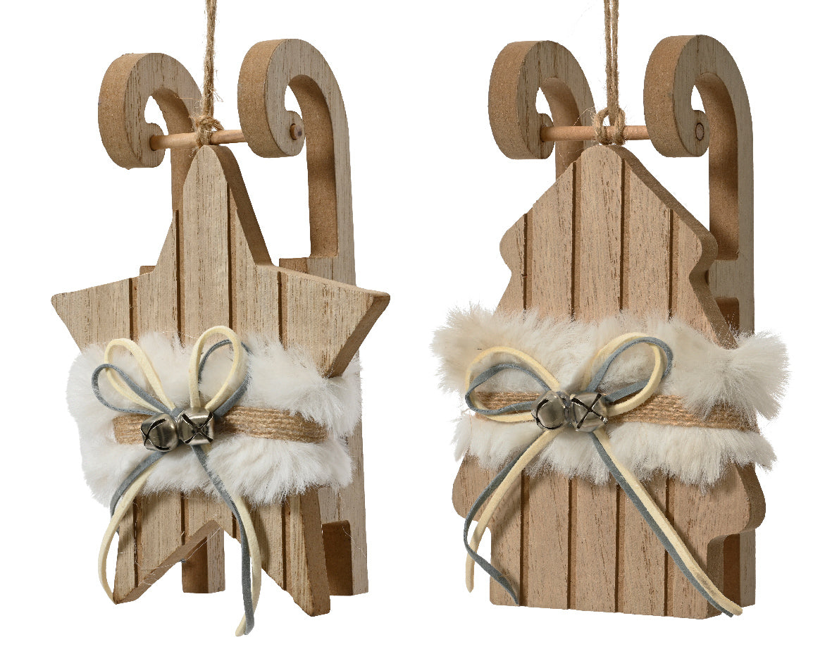 Homesmiths Sleigh Plywood With Fur 2 Assorted Star & Tree