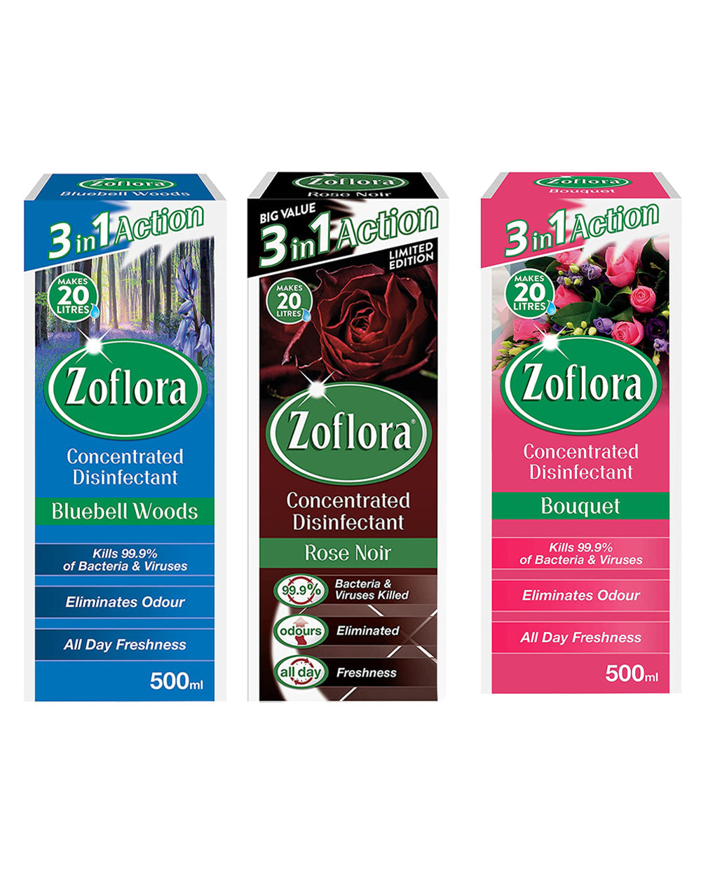 Zoflora Bluebell + Rose + Bouquet 500ML Pack of 3