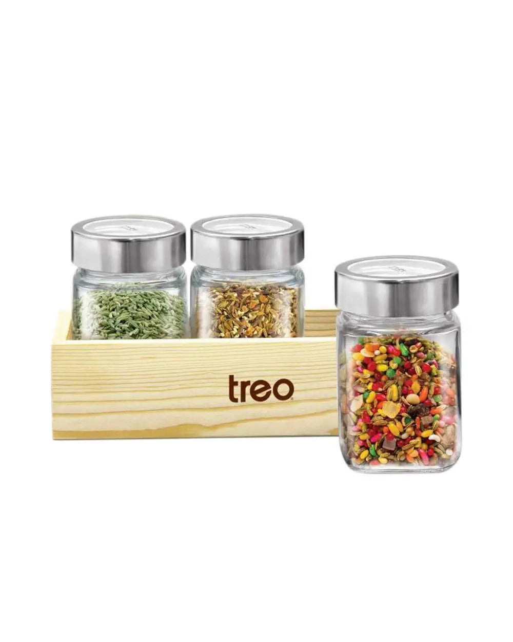 Treo Cuwood Jar 310ML with Wooden Tray Set of 3