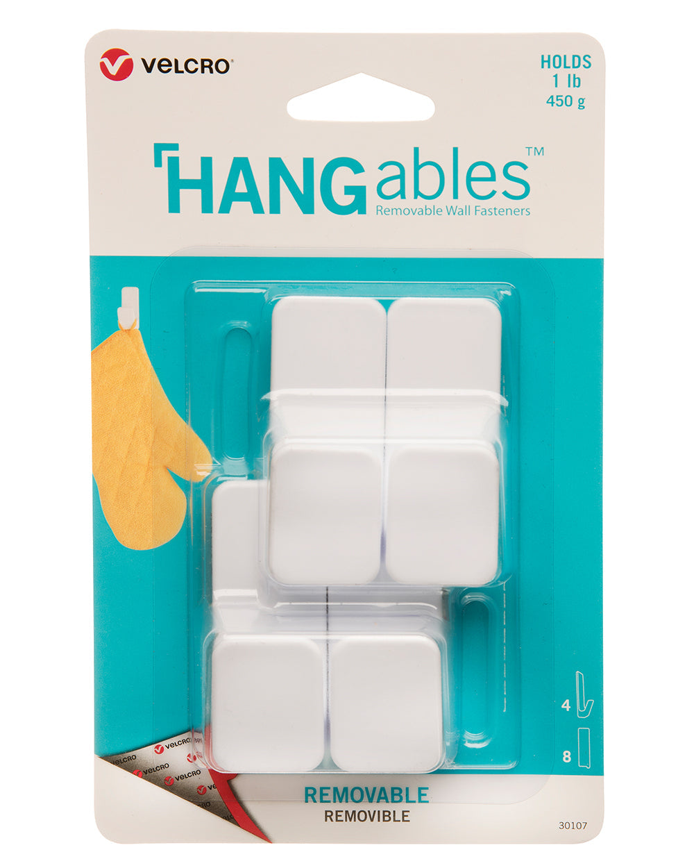 VELCRO HANGables Small Removable Wall Hooks 4 Count White