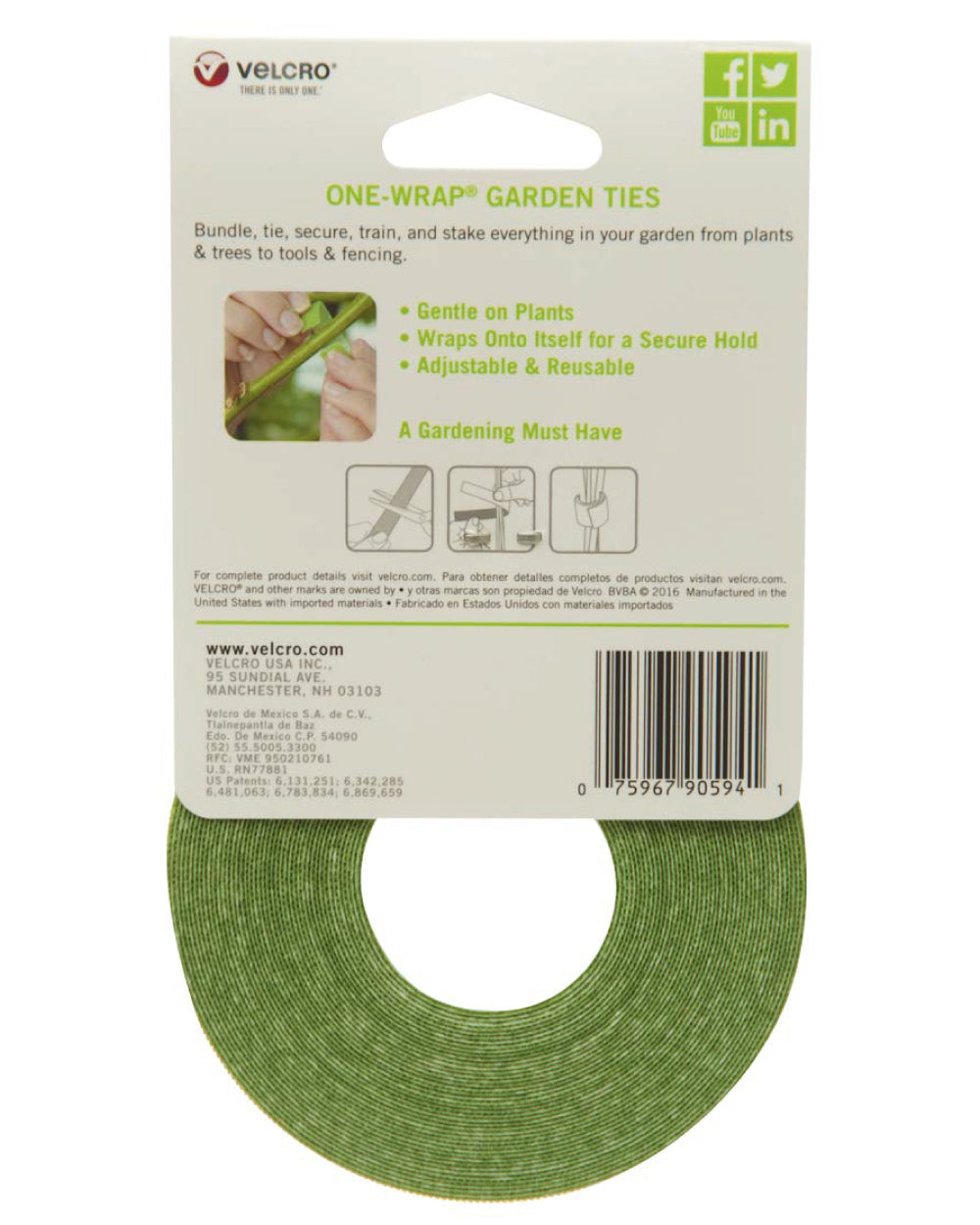 Velcro 30 Ft X 1/2 Inches Plant Ties Green