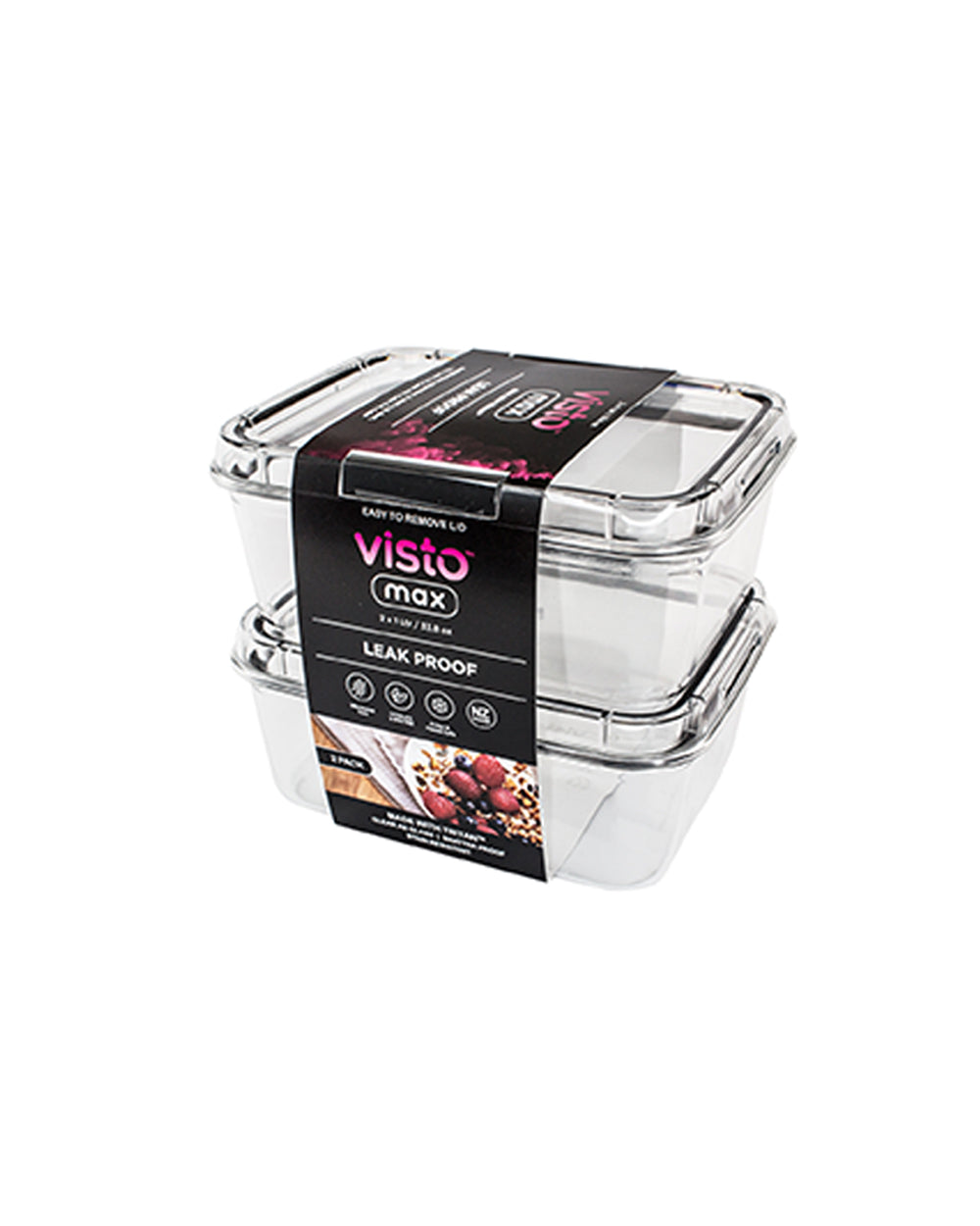 Visto Max 1 Liter Rectangle Storage Container Twin Pack with Clear Base & Lid