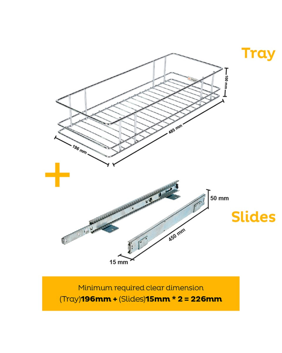 Tansel Pantry Pull Out Drawer with Slides L 196 x H 100 x W 485 mm
