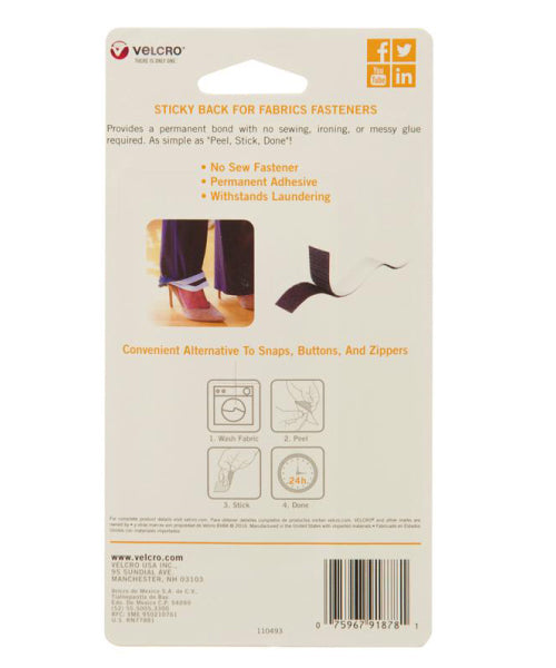 Velcro Sticky Back Fabrics 24X 3/4 Inches Tape Black