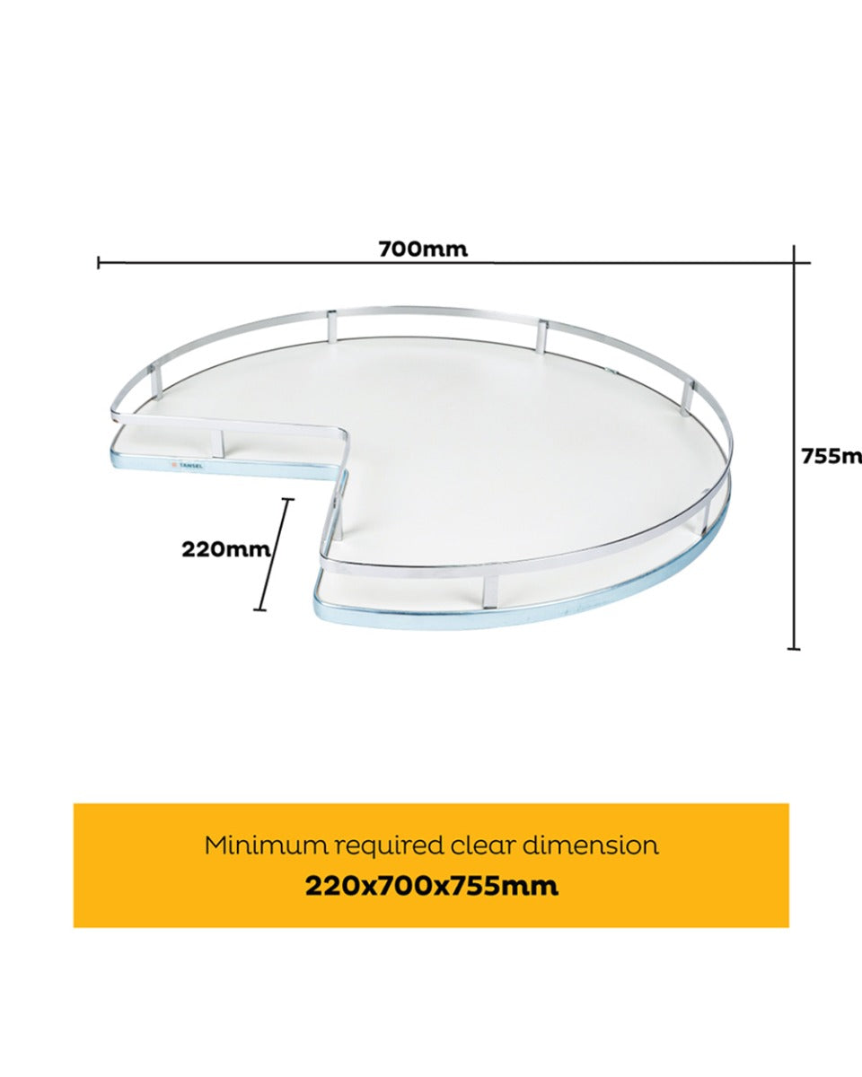 Tansel Lazy Suzan 3/4 Bottom Mount 2 Tray - 220xD700x755mm