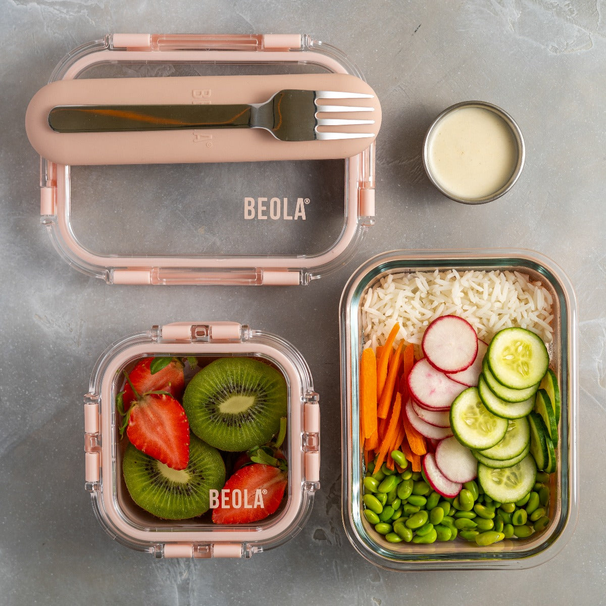 Beola Set Of 2 Glass Food Storage Containers With Silicone Protective Sleeve, 320Ml Blush Pink