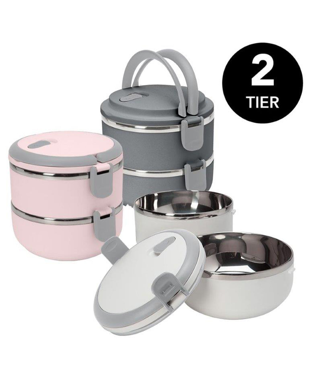 Simplify 48oz Round 2 Tier Stainless Steel Insulated Lunch Box Assorted 1 Pieces