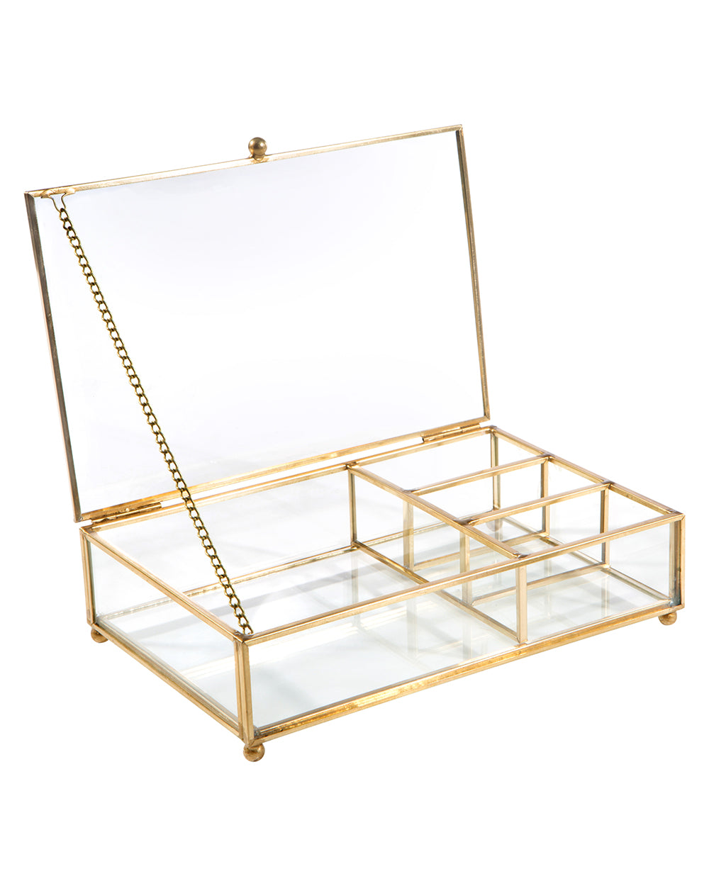 Simplify Vintage Gold Large 4 Section With Top Lid Cosmetic & Jewelry Glass Box