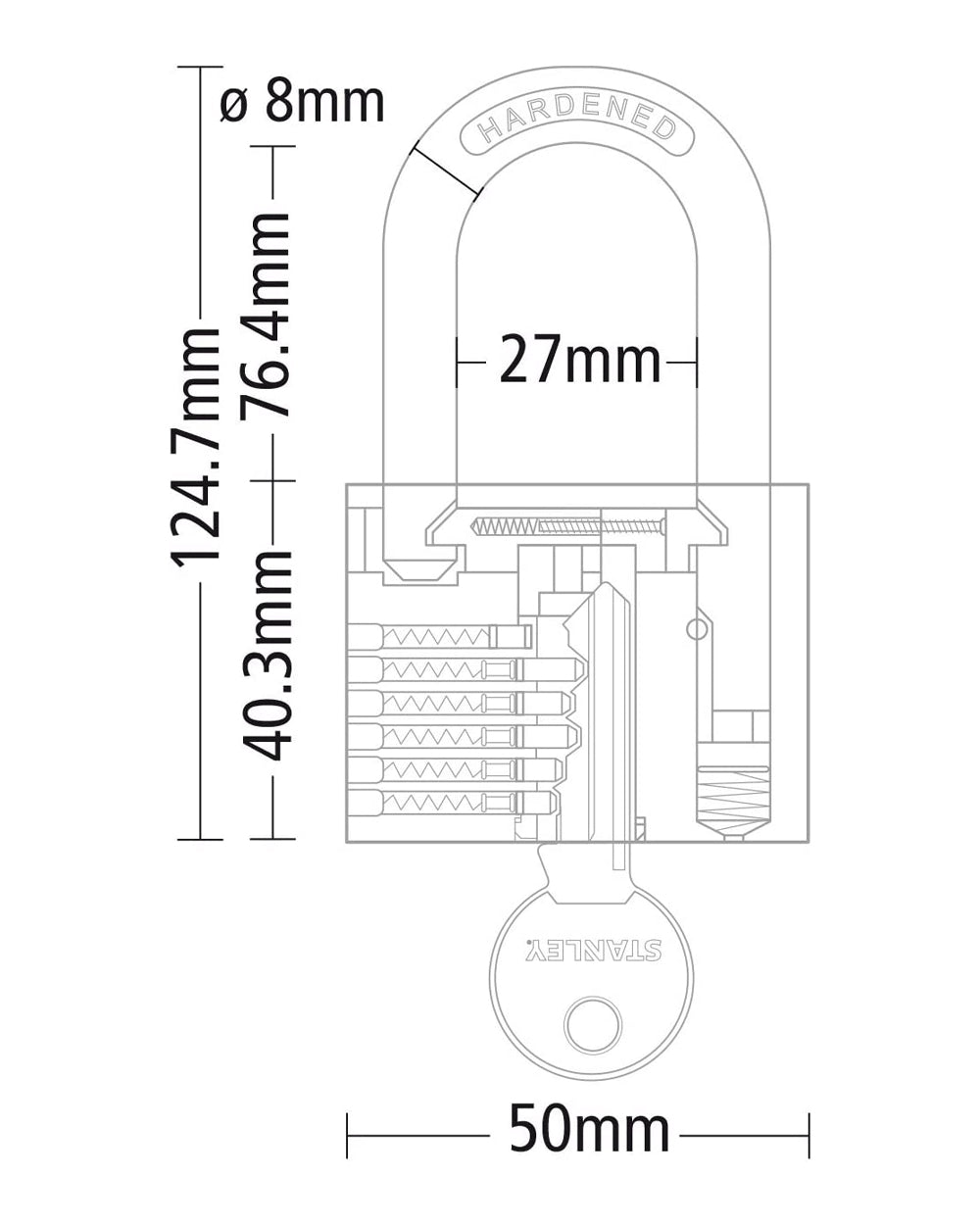 Stanley Brass Padlock 50mm Standard Shackle