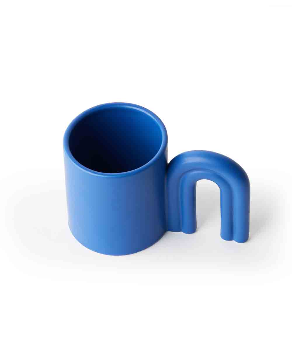 Prickly Pear Joy Ceramic Mug Rainbow Handle Ink Blue 450ML
