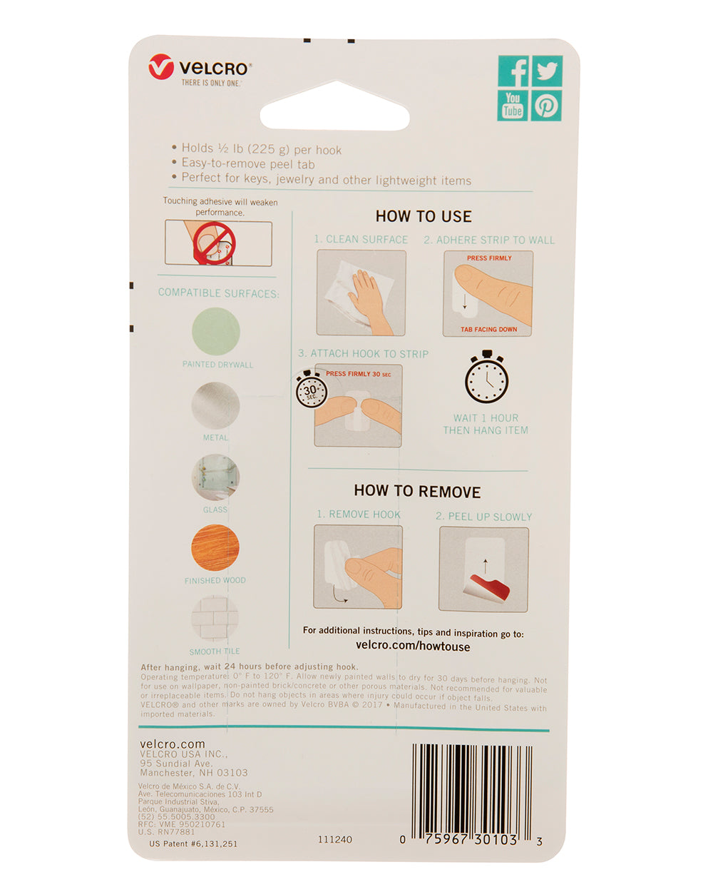 VELCRO HANGables Removable Micro Hooks 8 Count White