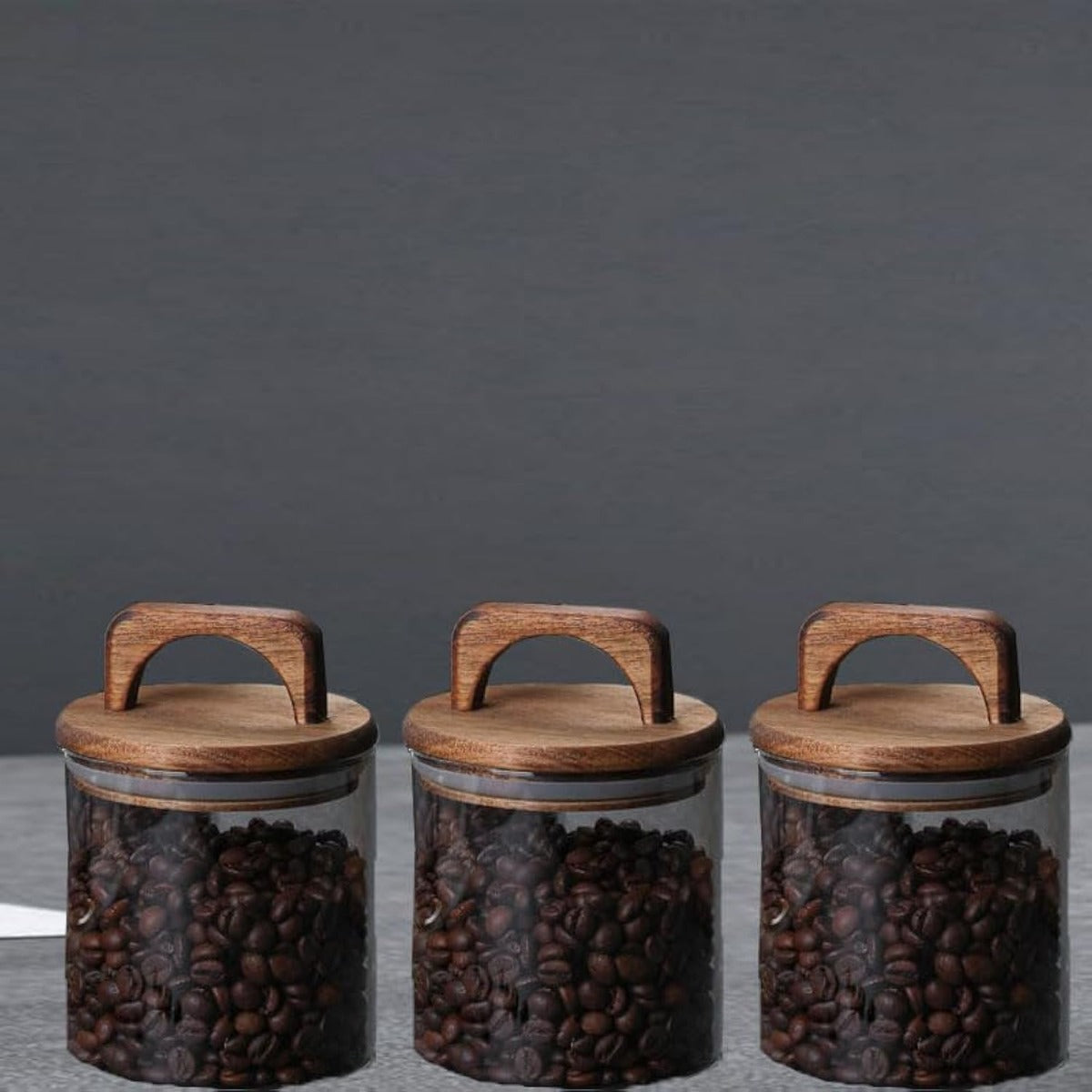 1Chase Borosilicate Glass Food Storage Jar With Acacia Wood Air Tight Lid and Handle 800 ML 12 cm