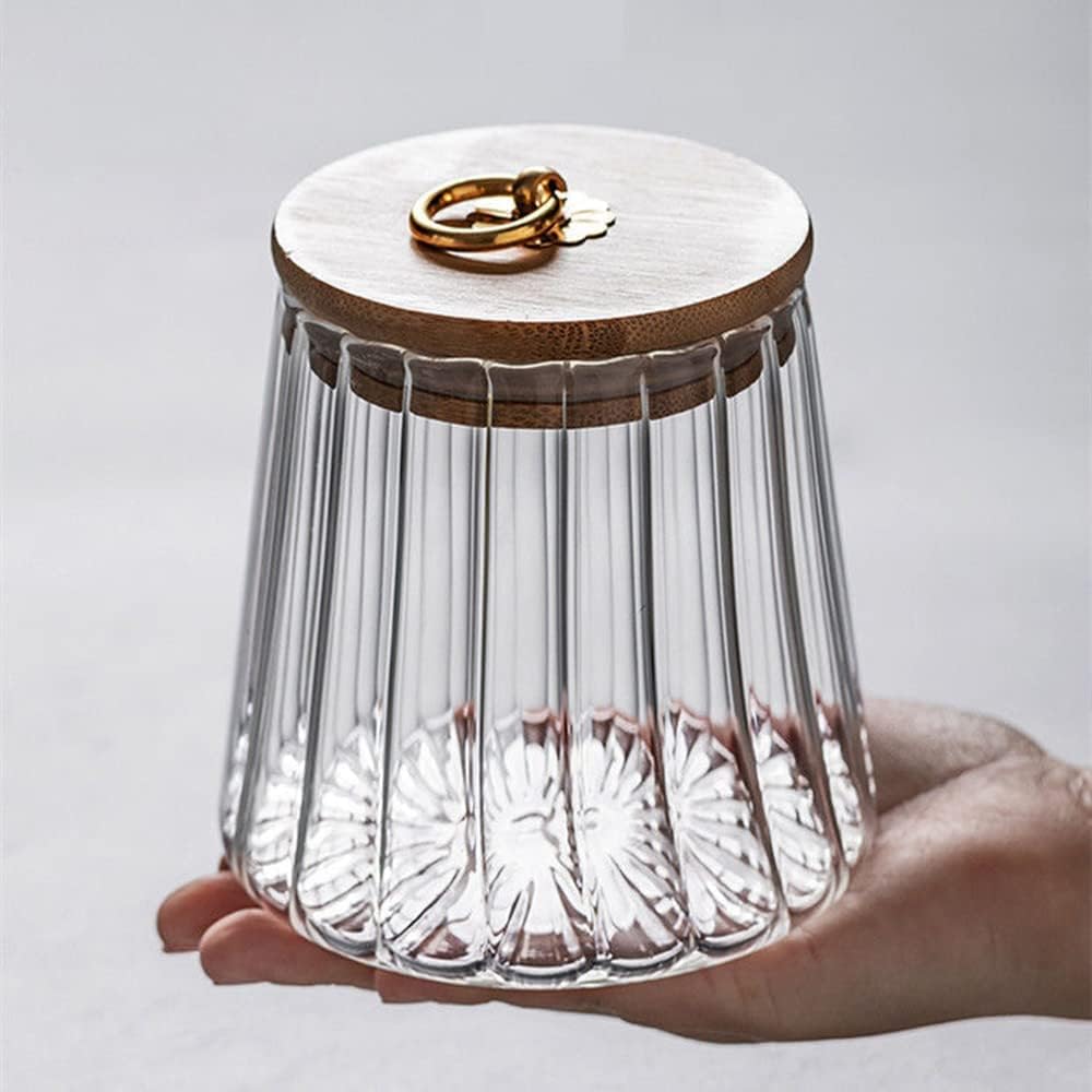 1Chase Borosilicate Glass Storage Jar With Airtight Bamboo Lid and Metal Handle Taper Shape 600 ML