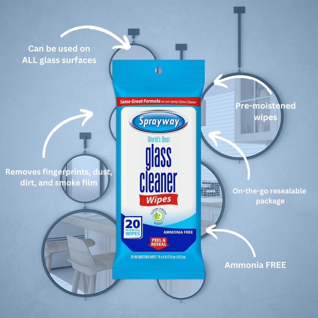 Sprayway Ammonia-Free Glass Cleaner Wipes Fresh Scent 20 Count