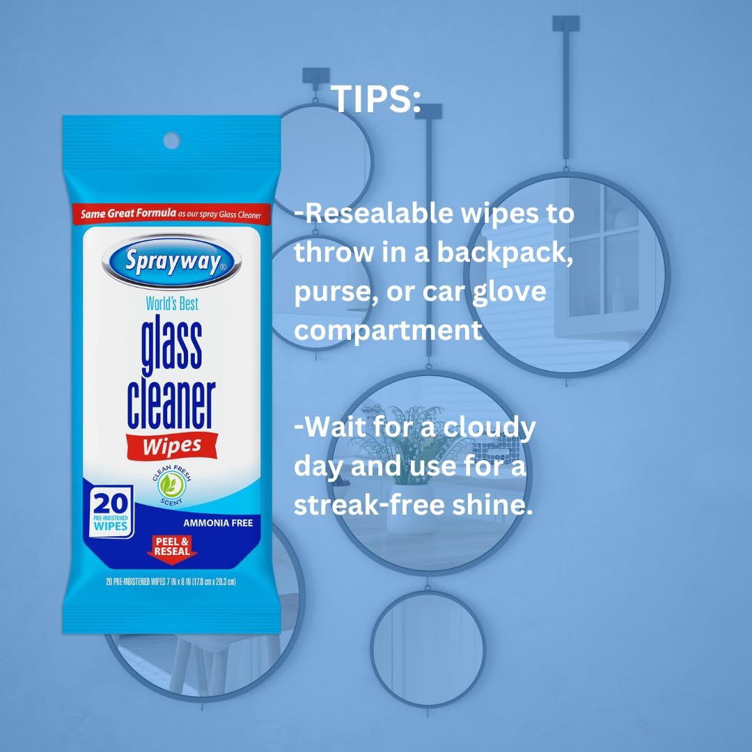 Sprayway Ammonia-Free Glass Cleaner Wipes Fresh Scent 20 Count