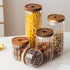 1Chase Borosilicate Stripe Glass Food Storage Jar With Acacia Wood 10CM 500 ML