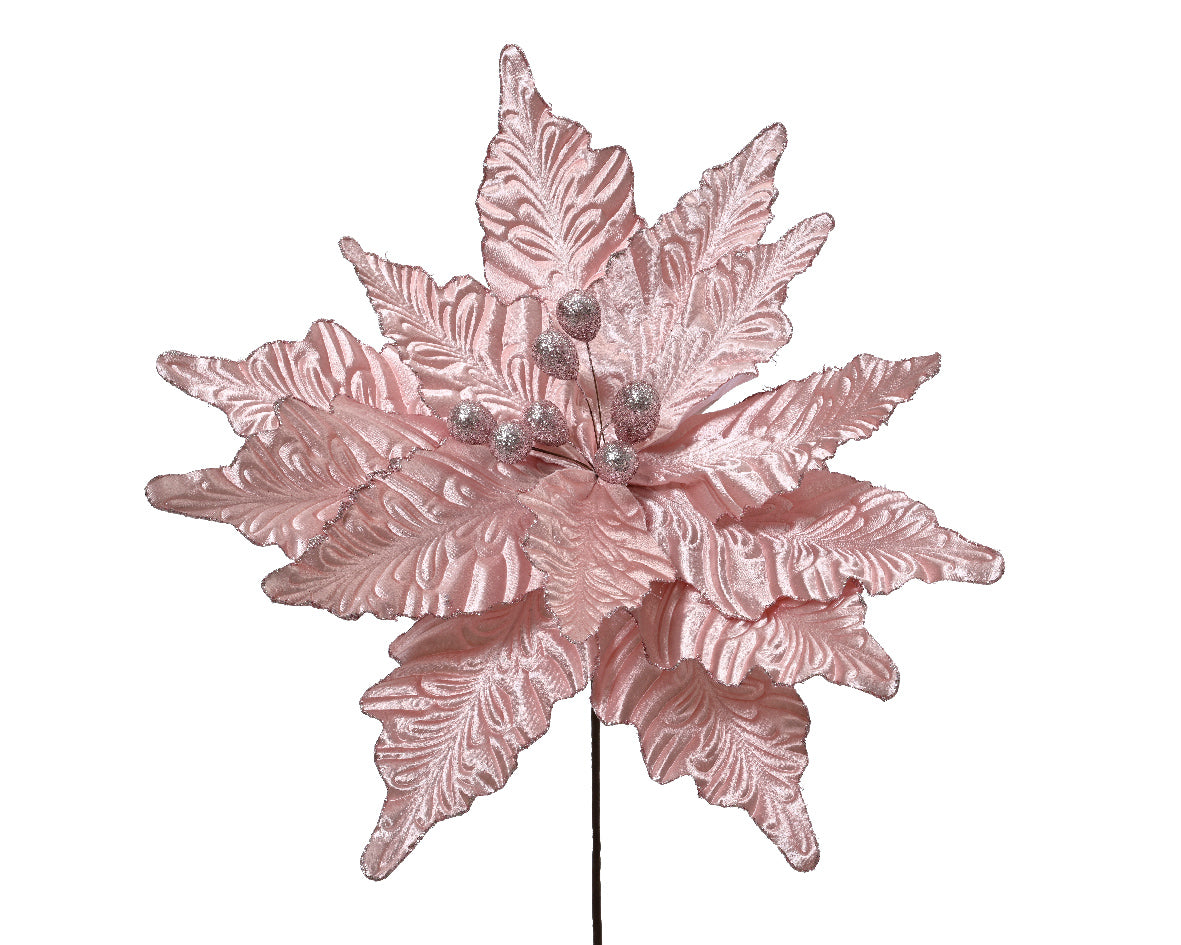 Homesmiths Poinsettia On Clip Polyester Velvet Pink