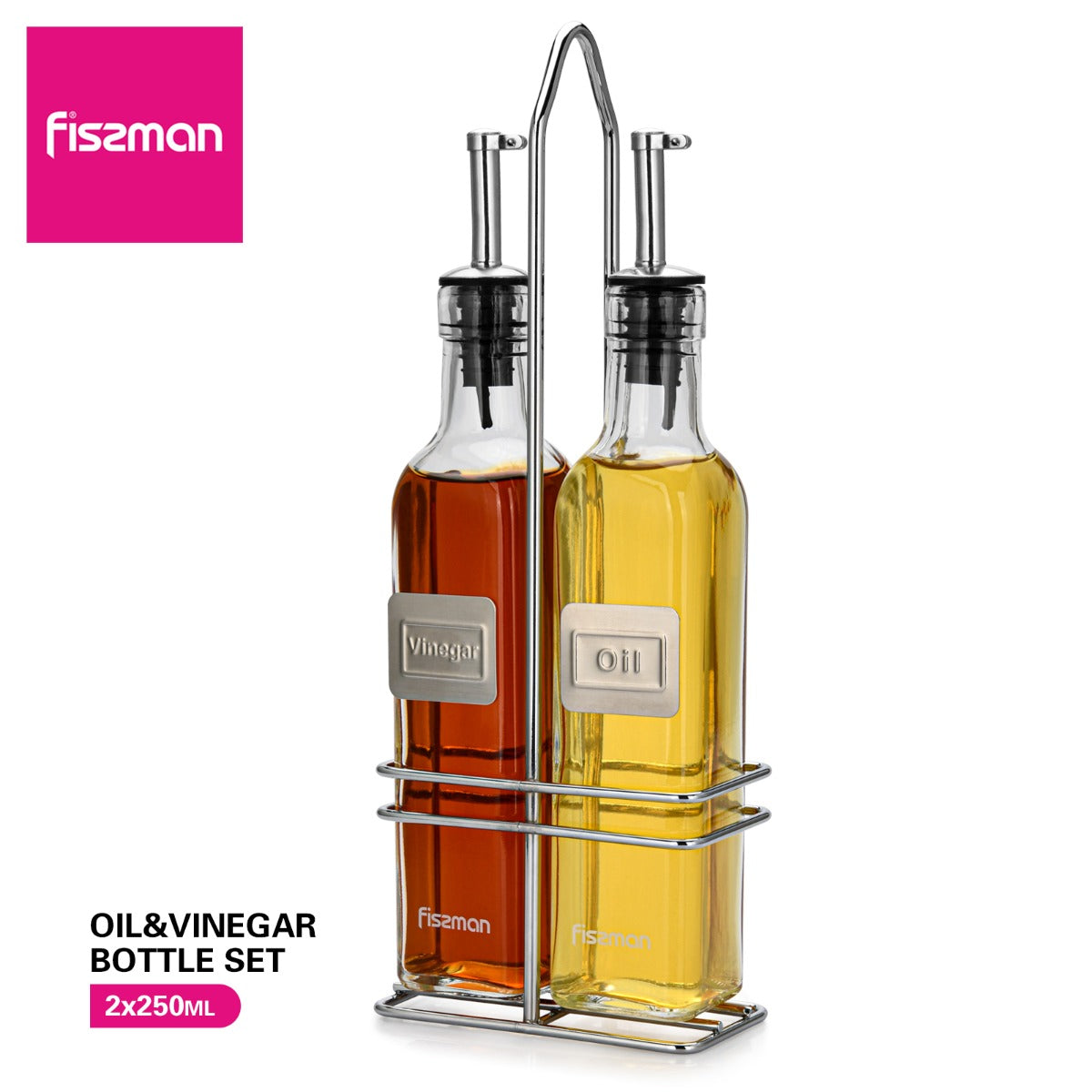Fissman Oil & Vinegar Bottle Set 2 x 250ML with Rack Glass