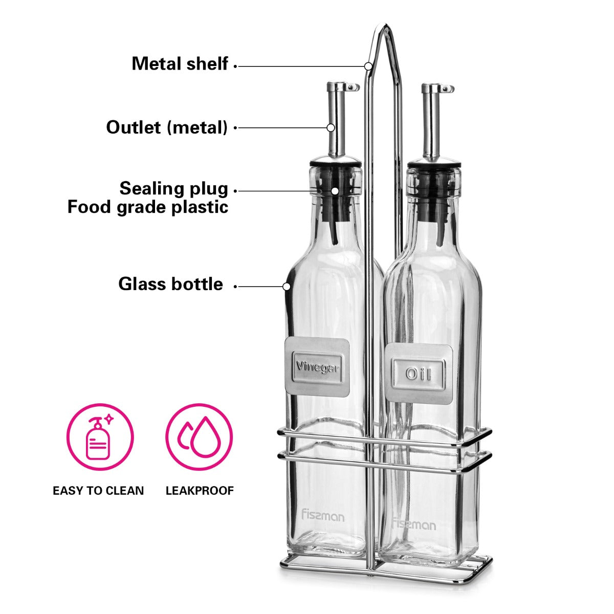 Fissman Oil & Vinegar Bottle Set 2 x 250ML with Rack Glass
