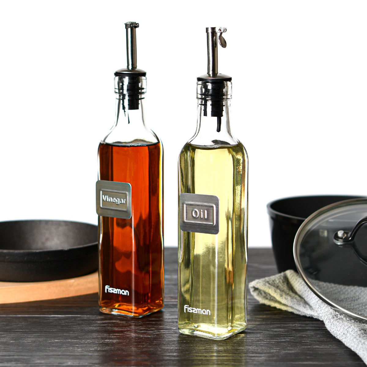 Fissman Oil & Vinegar Bottle Set 2 x 250ML with Rack Glass
